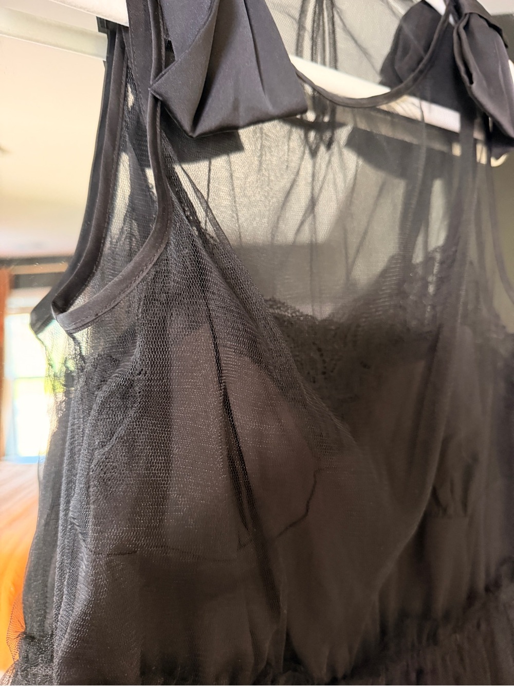 Rodarte Black Tulle & Lace Slip Dress with Bow Straps - Picture 4 of 9